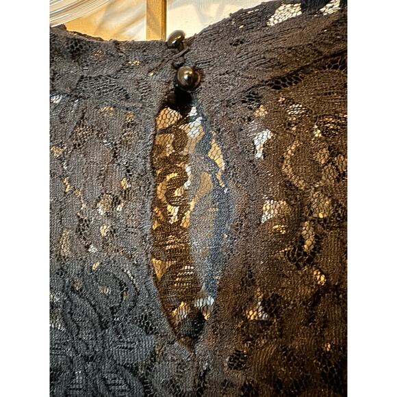 LANE BRYANT Blouse Top sz30/32 Sheer Black Lace Long Sleeve 2Button Keyhole Back - Picture 7 of 14